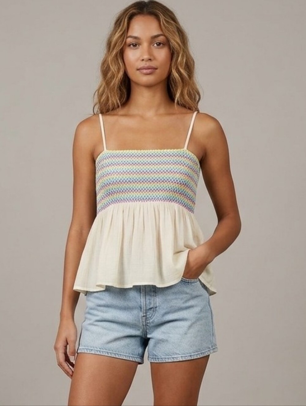 Forever 21 Tube Top Babydoll Tank Top Rainbow Embroidery Retro Pride S